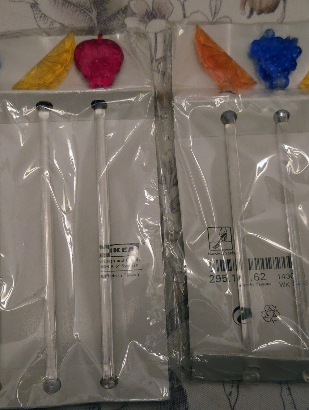 Vintage IKEA clear glass fruit swizzle sticks / drink stirrers